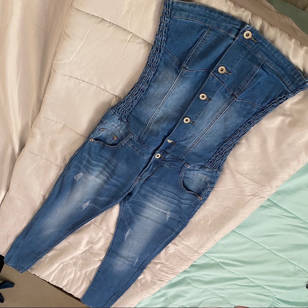 Denim tube jumpsuit